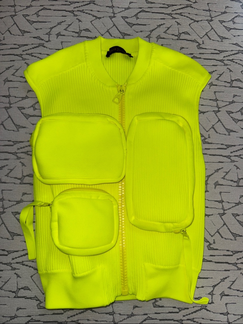 Louis Vuitton Neon Yellow Ribbed Utility Vest with Front Pouch